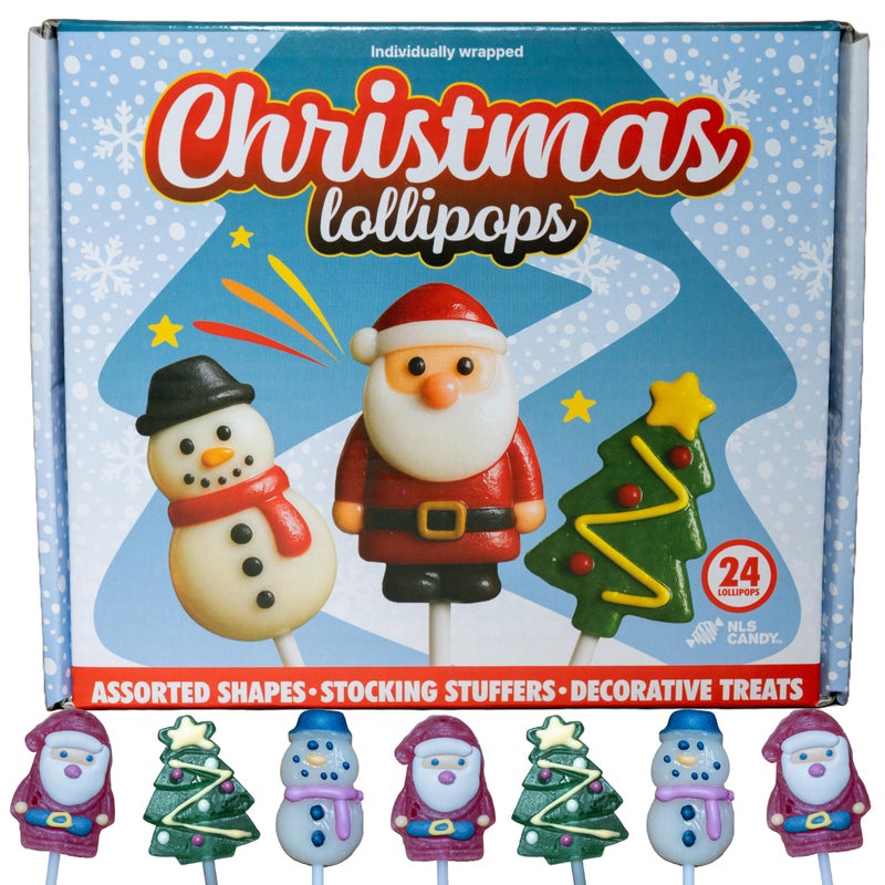 Christmas Lollipops Candy, 24 Pack, Santa, Snowmen, and Christmas Tree, Strawberry Suckers Individually Wrapped - Image 1